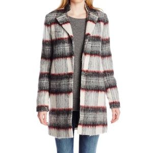 Joe's Jeans Alister Long Acrylic/Wool Coat Cream/Charcoal Plaid